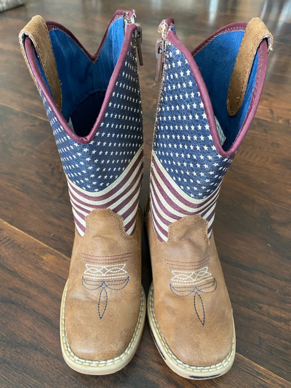 Boys Twister American Flag Western Boots - Brown & Navy